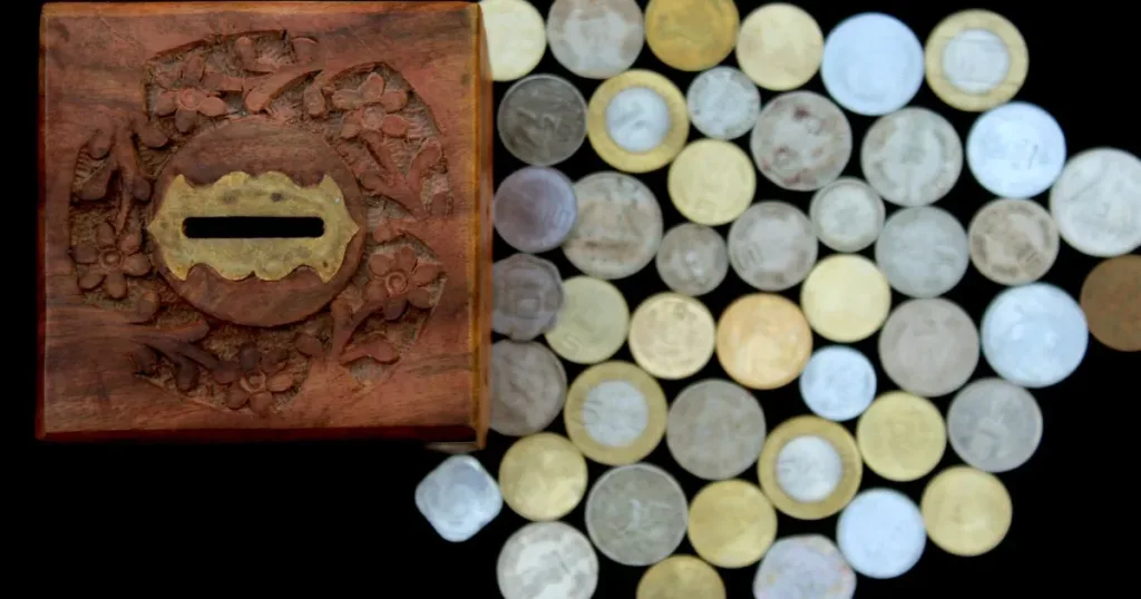 Indian rupee coins and notes representing subsidy money