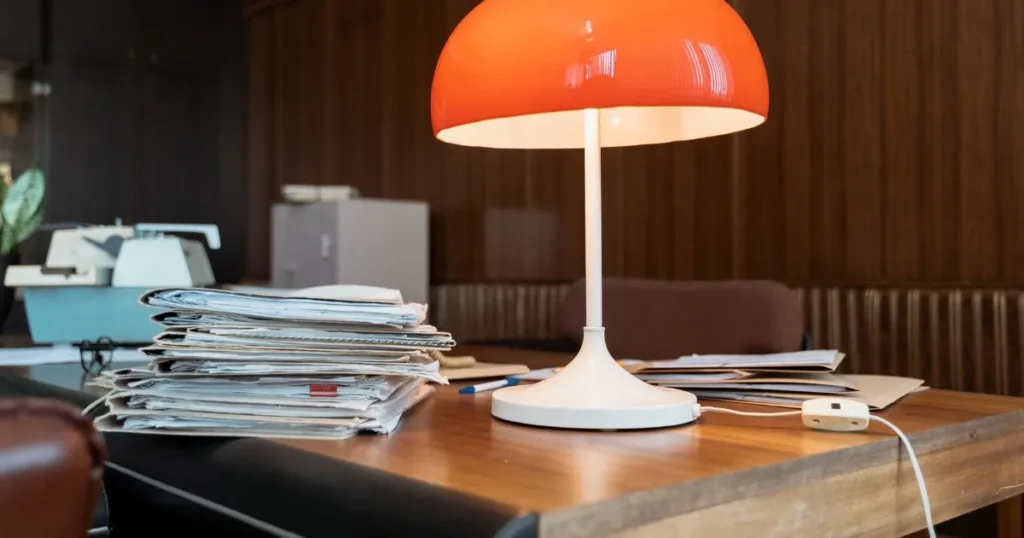 Stack of old documents and paperwork on a wooden desk