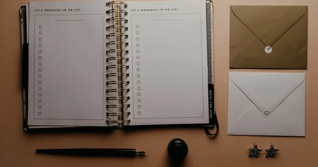 Notebook and checklist planner on a desk