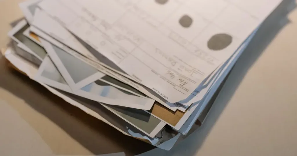 Stack of paperwork and application forms on a desk